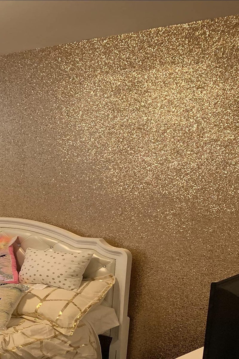 DHHOUSE Self Adhesive Champagne Gold Chunky Glitter Wallpaper, Sparkle Glitter Wallpaper for Wall (17.4in x 16.4ft, Champagne Gold) - Image 3